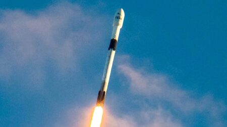 Falcon 9 rocket mid flight