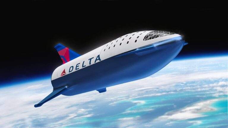 Starship animation in space with delta airlines livery