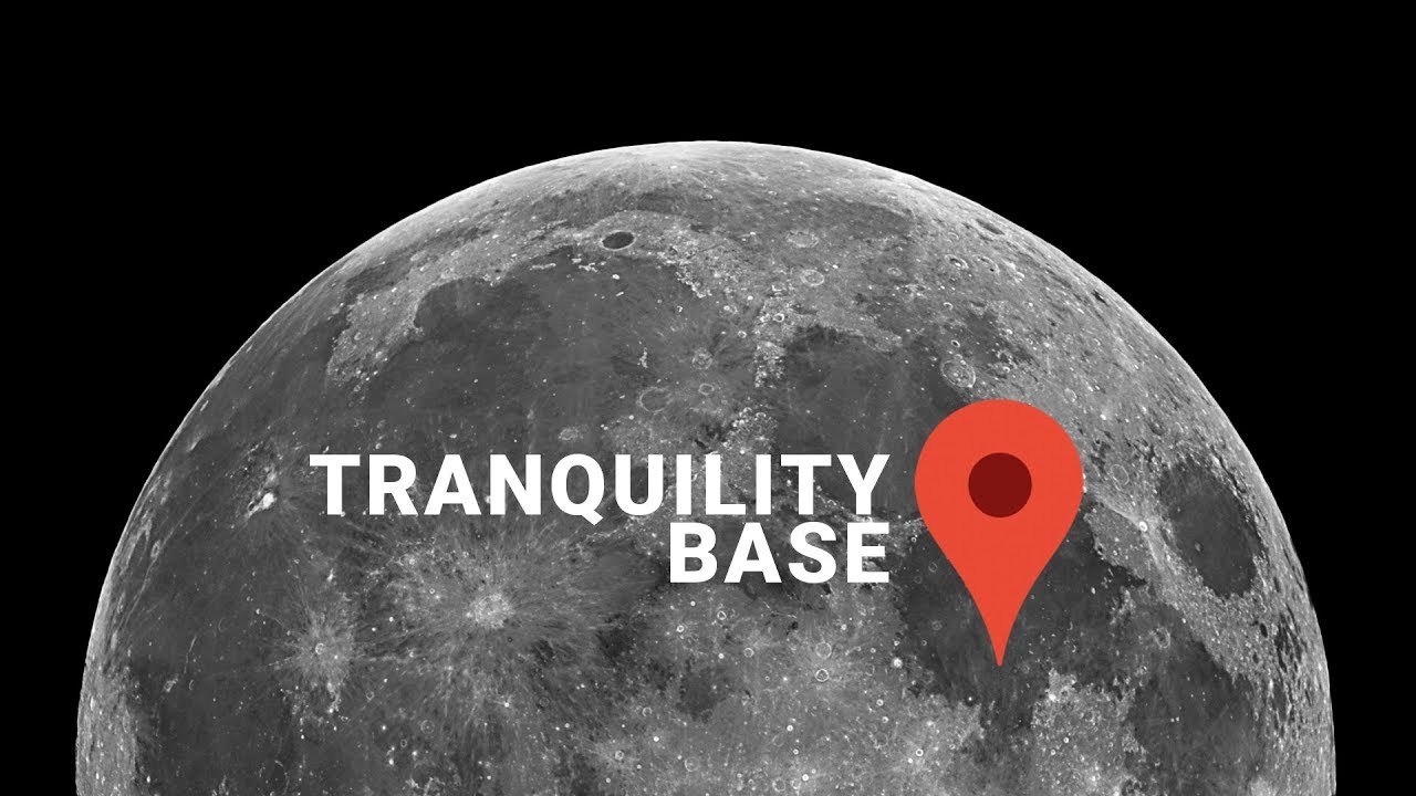 Moon with tranquility base text on it