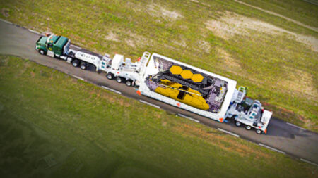 James Webb being transported by truck