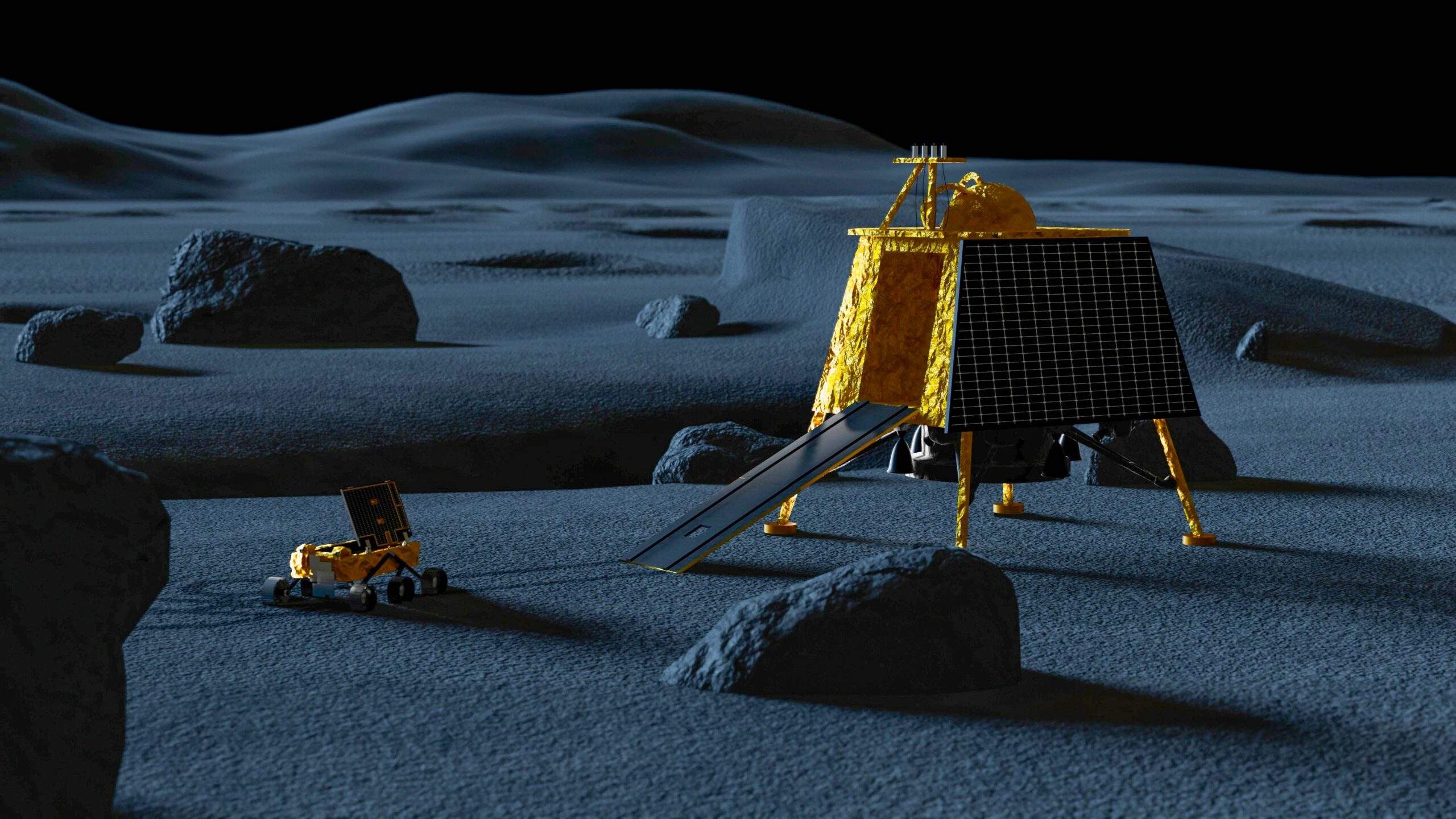 Chandrayaan 3 lander and the Pragyan rover on the Moon's surface