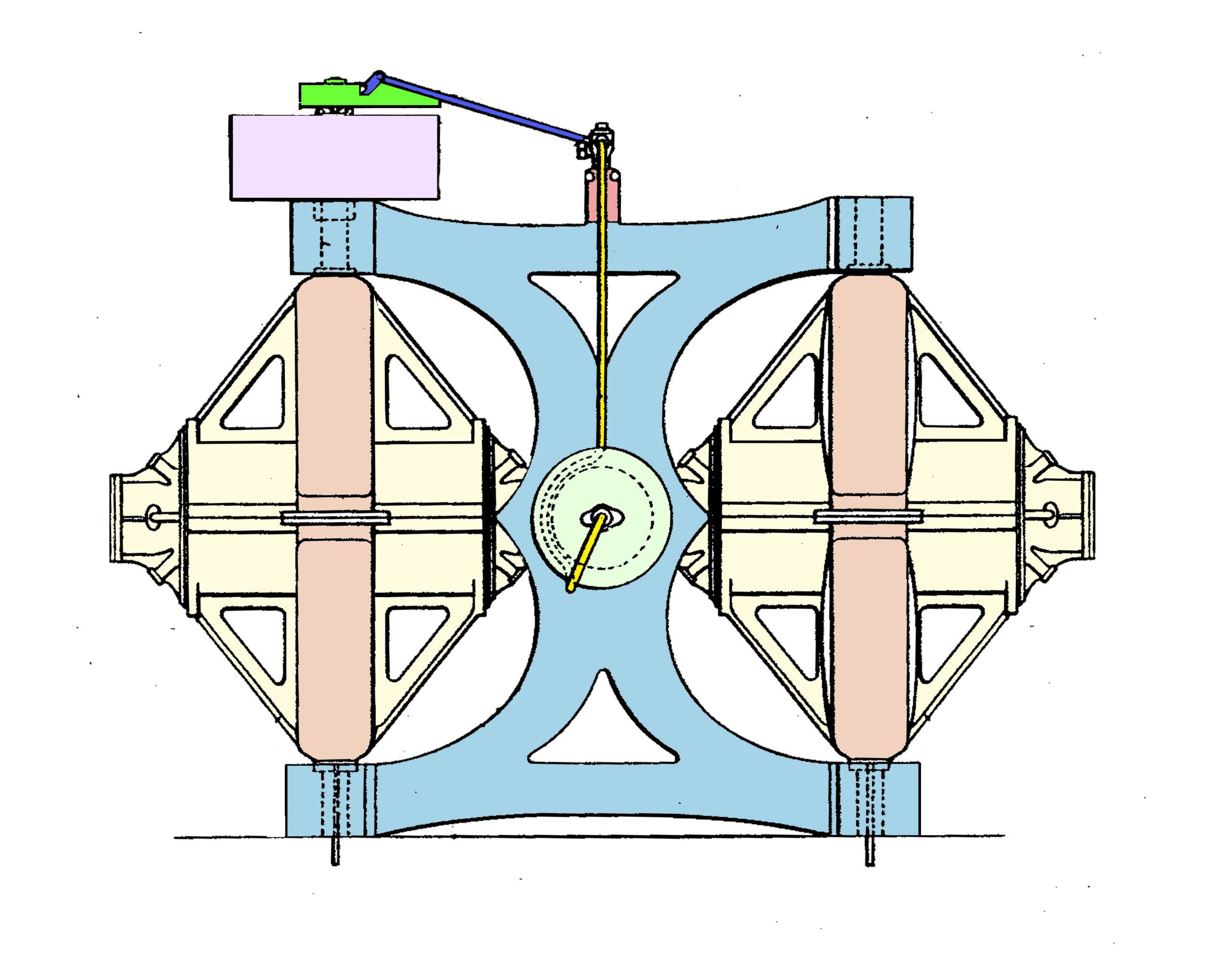 Drawing showing Brennan's gyroscope from the front