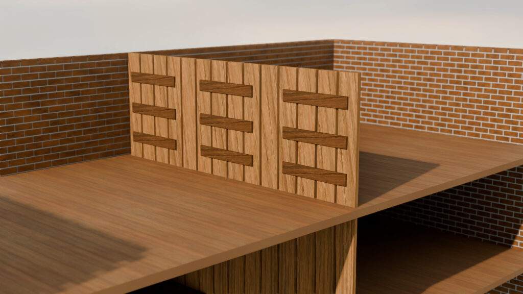 3D animted image showing the criss cross wooden pattern used to make inner walls in Venetian buildings