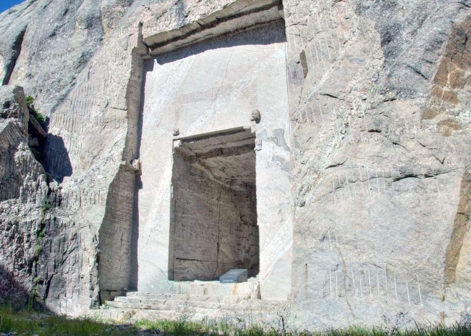 Image showing a large square room cut into the mountain behind Mount Rushmore
