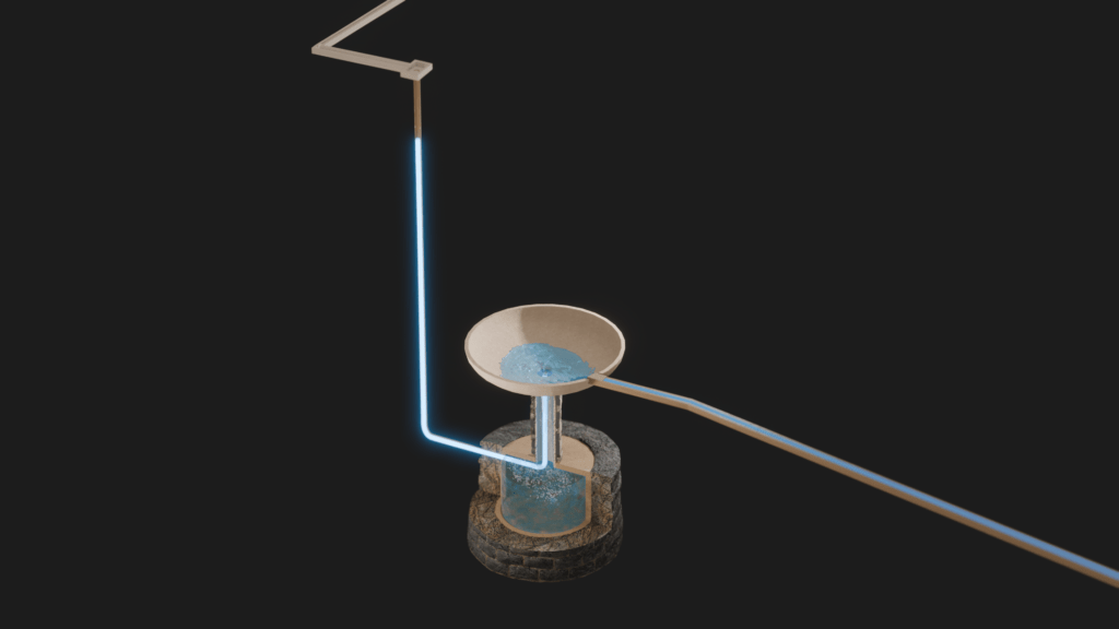 3d render showing the device used in the Alhambra palace to raise water 6 meters upwards