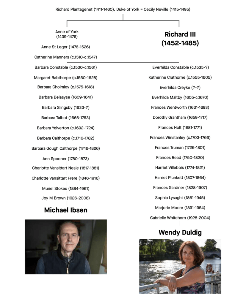 Graphic showing the female descents of king richard III's family tree