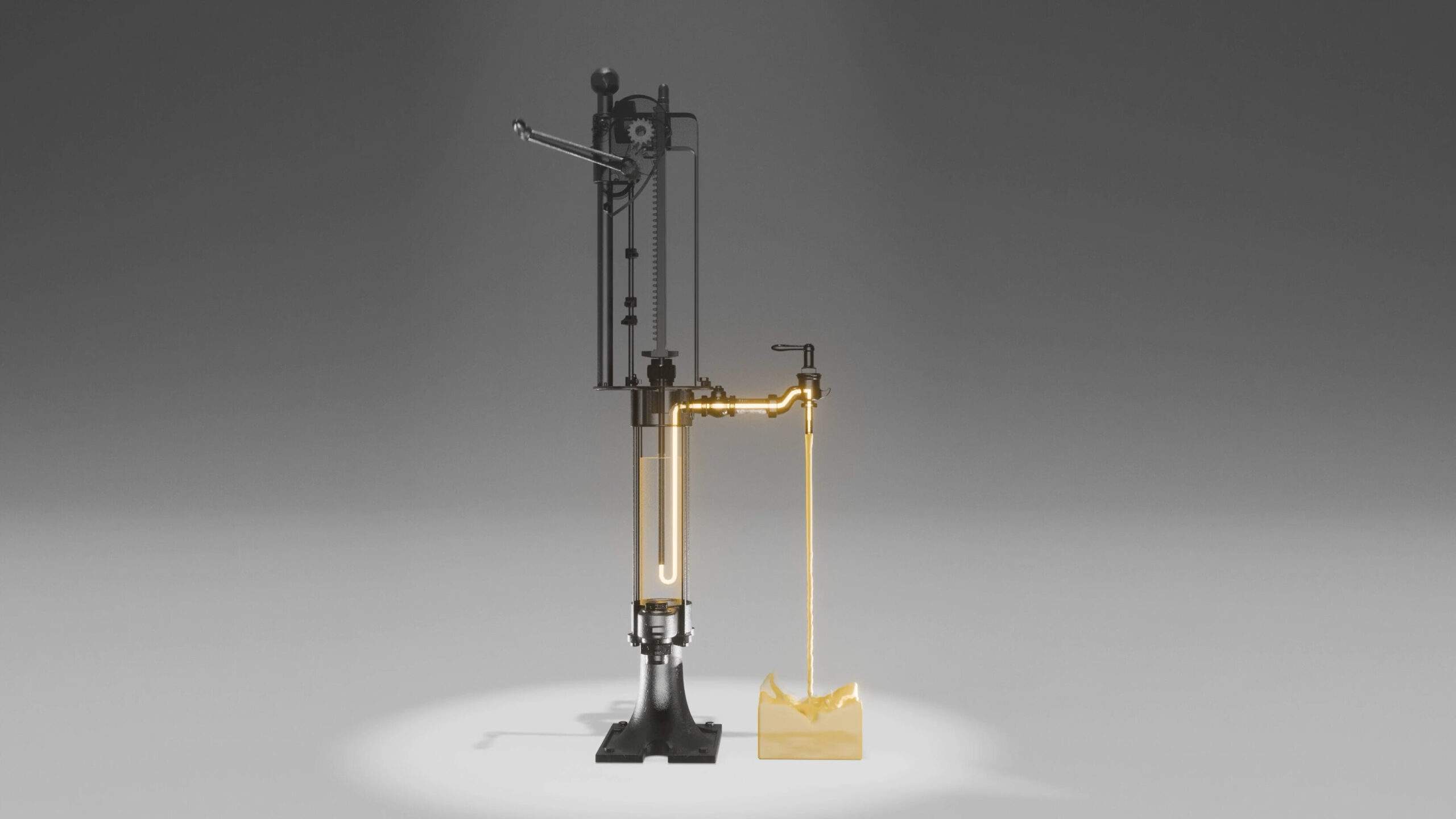 3D model image showing the first gas station pump invented by Sylvanus Bowser