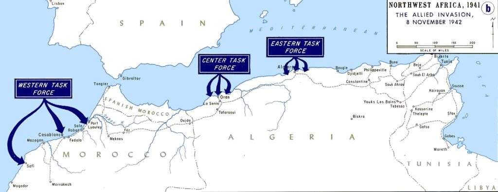 Graphic showing the plan for the allied attack on North Africa during WW2