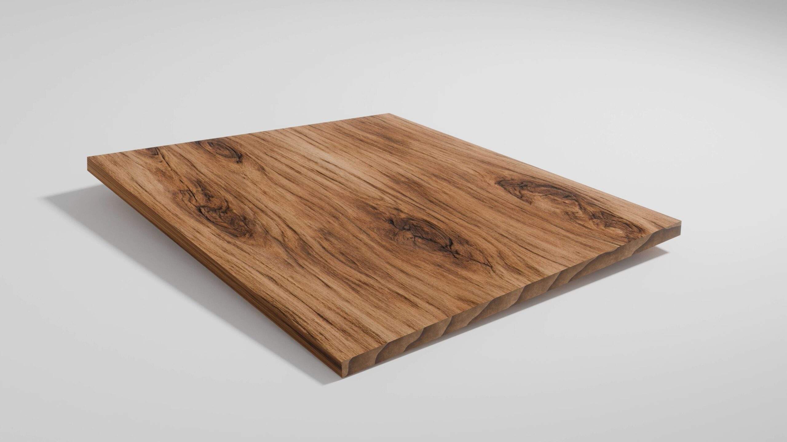 Image of a warped wooden board on a white studio background