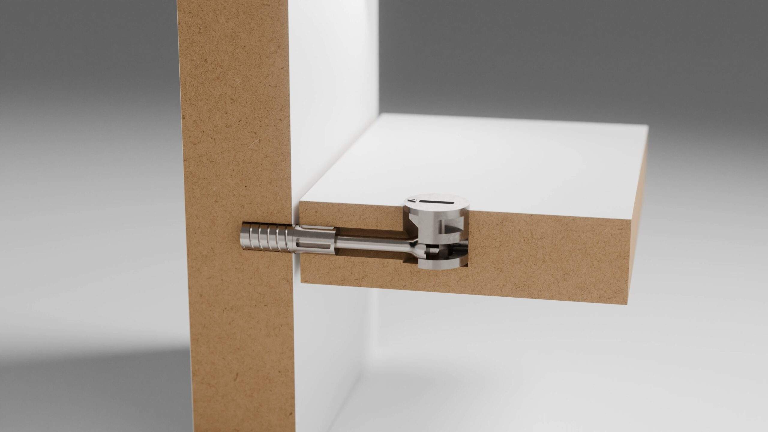 Image showing a cutaway of two wooden boards being attached with metal cam locks