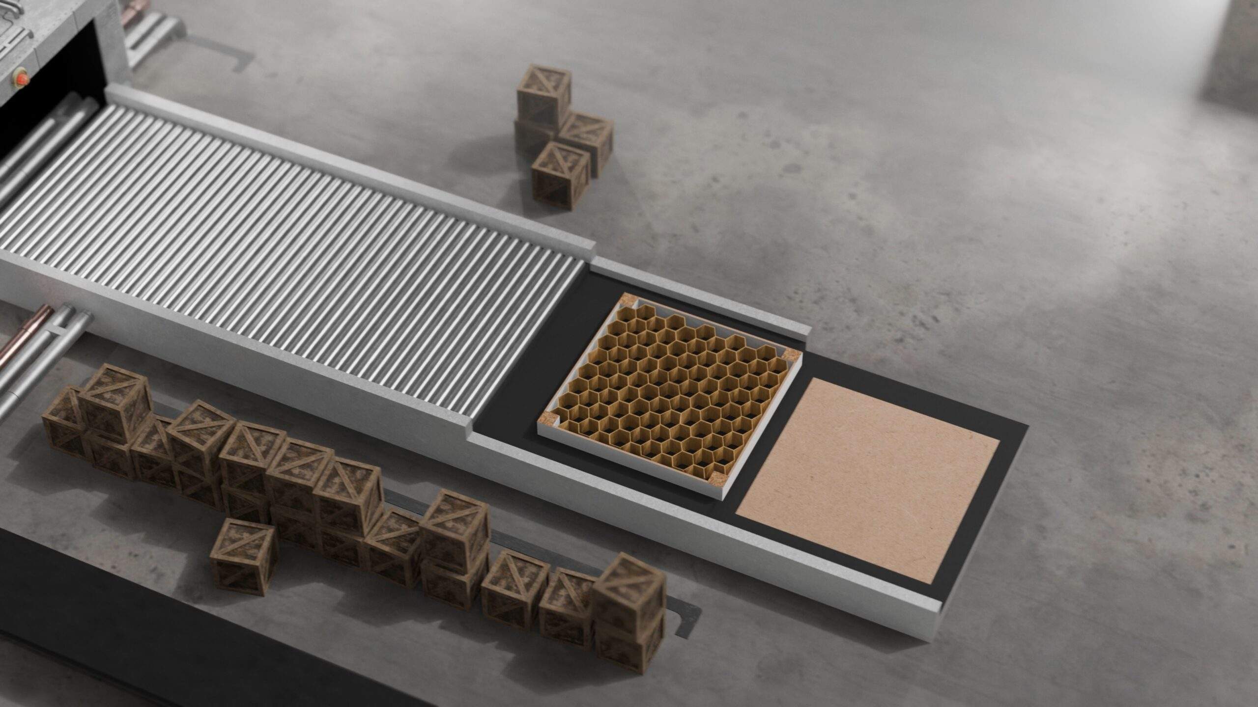 3D animation showing the IKEA honeycomb structure being placed into a table frame for the LACK coffee table