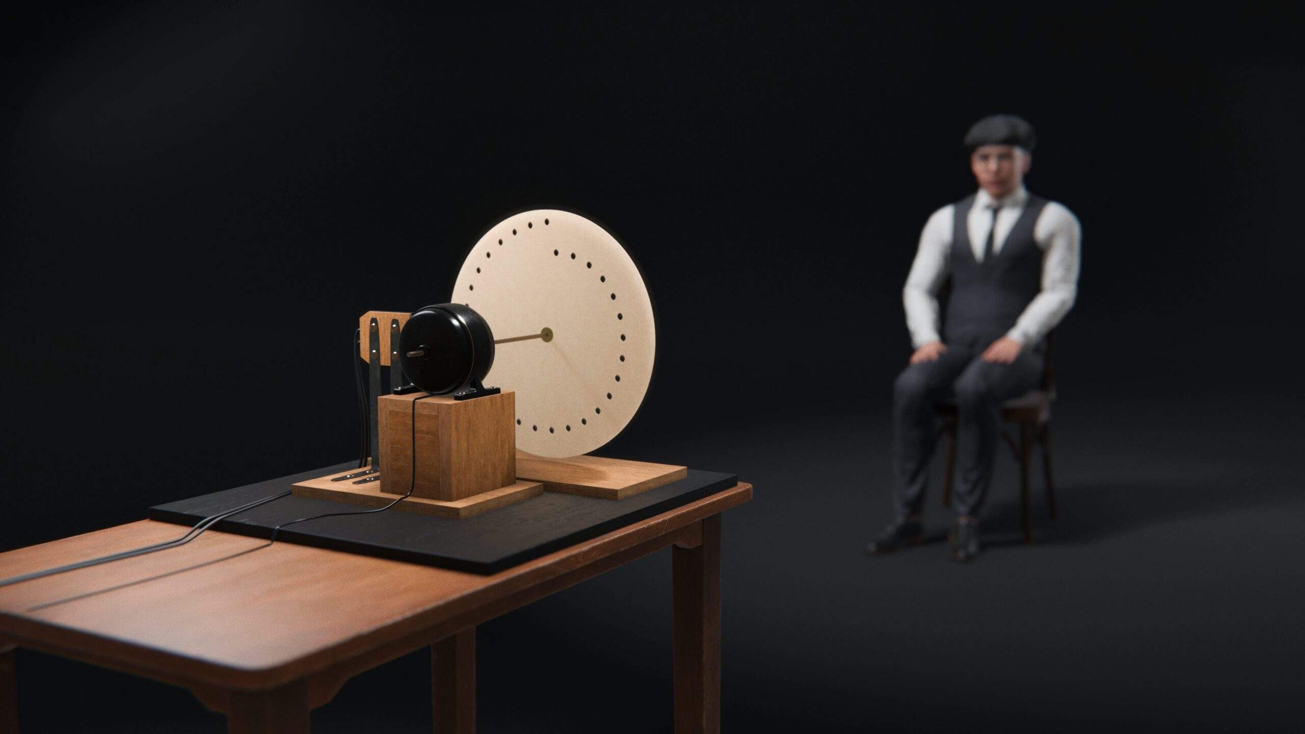 Render showing a spinning disk with 30 spiral holes cut into it